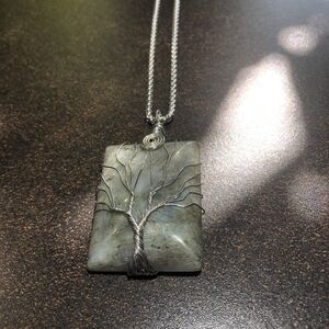 Tree Of Life Pendant Wire Wrap Necklace And Jasper Stone, Reiki, Yoga, Buddhist